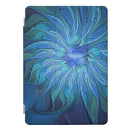 Blue Flower Fantasy Pattern, Abstract Fractal Art iPad Pro Cover