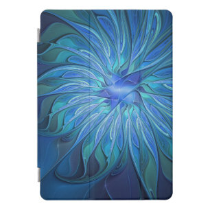 Blue Flower Fantasy Pattern, Abstract Fractal Art iPad Pro Cover