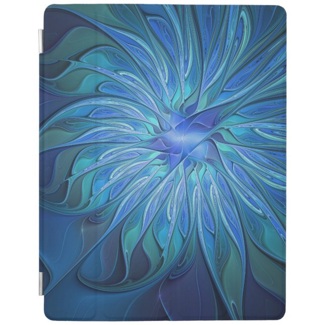 Blue Flower Fantasy Pattern, Abstract Fractal Art iPad Smart Cover (Front)
