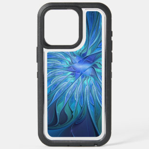 Blue Flower Fantasy Pattern, Abstract Fractal Art iPhone 15 Pro Max Case
