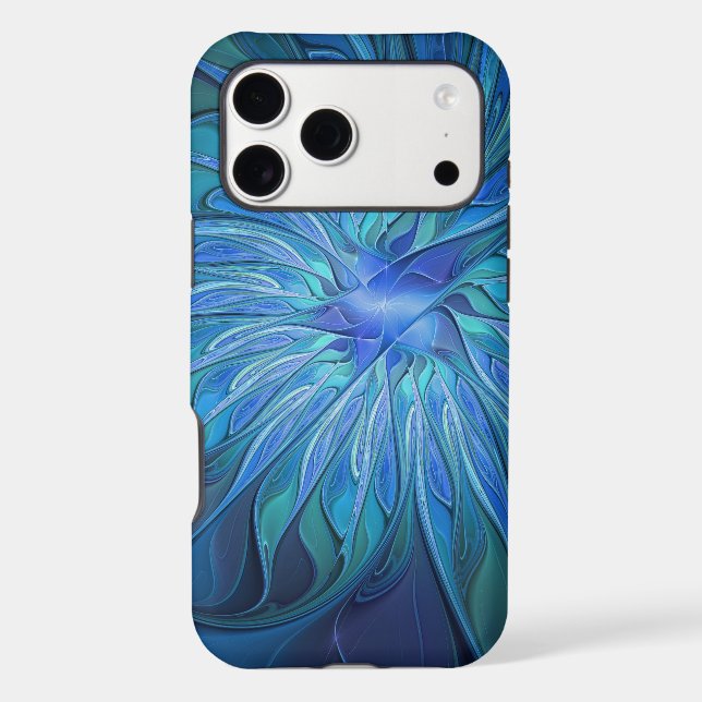 Blue Flower Fantasy Pattern, Abstract Fractal Art Iphone Case (Back)