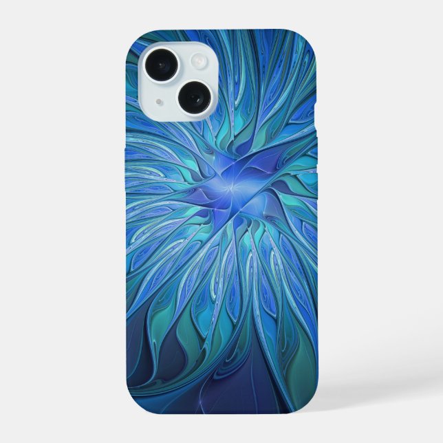 Blue Flower Fantasy Pattern, Abstract Fractal Art Iphone Case (Back)