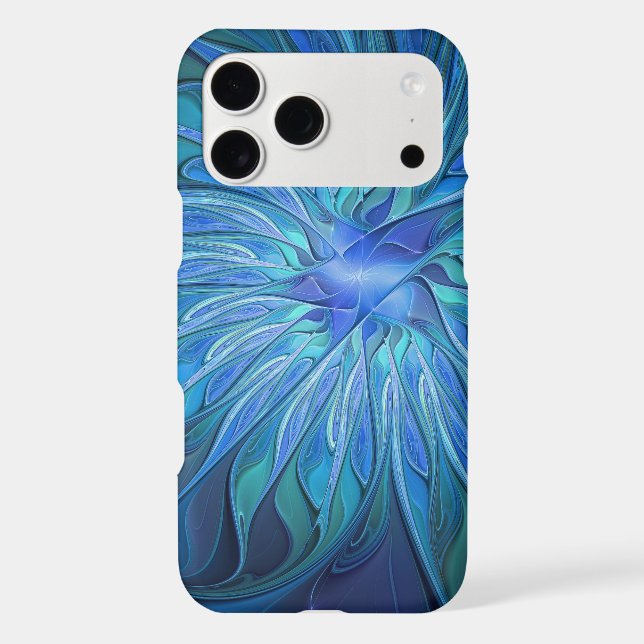 Blue Flower Fantasy Pattern, Abstract Fractal Art Iphone Case (Back)