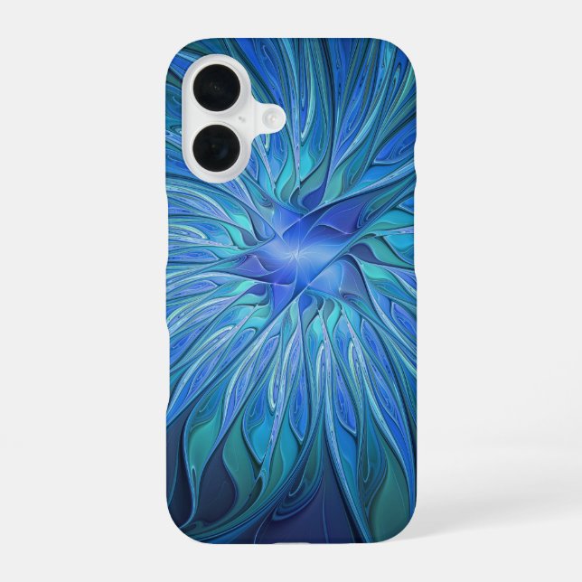 Blue Flower Fantasy Pattern, Abstract Fractal Art iPhone Case (Back)