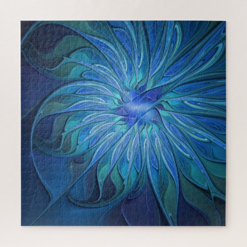 Blue Flower Fantasy Pattern Abstract Fractal Art Jigsaw Puzzle