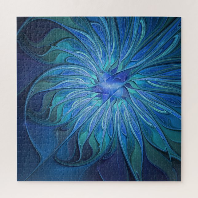 Blue Flower Fantasy Pattern, Abstract Fractal Art Jigsaw Puzzle (Vertical)