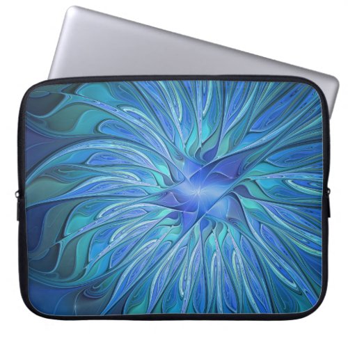 Blue Flower Fantasy Pattern Abstract Fractal Art Laptop Sleeve