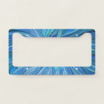 Blue Flower Fantasy Pattern, Abstract Fractal Art License Plate Frame