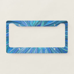 Blue Flower Fantasy Pattern, Abstract Fractal Art License Plate Frame