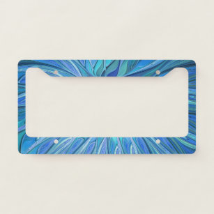Blue Flower Fantasy Pattern, Abstract Fractal Art License Plate Frame
