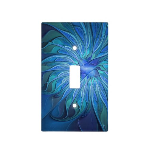 Blue Flower Fantasy Pattern Abstract Fractal Art Light Switch Cover