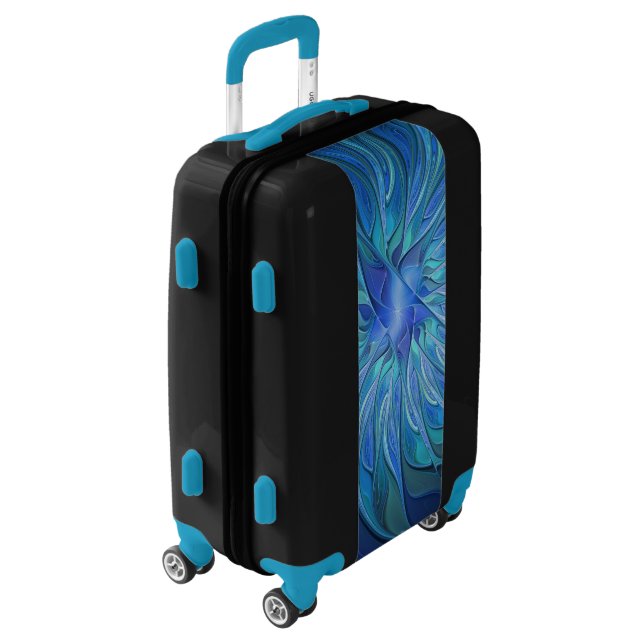 Blue Flower Fantasy Pattern, Abstract Fractal Art Luggage (Rotated Left)