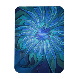 Blue Flower Fantasy Pattern, Abstract Fractal Art Magnet
