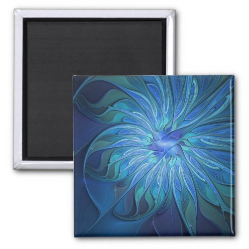 Blue Flower Fantasy Pattern Abstract Fractal Art Magnet