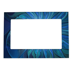 Blue Flower Fantasy Pattern, Abstract Fractal Art Magnetic Frame