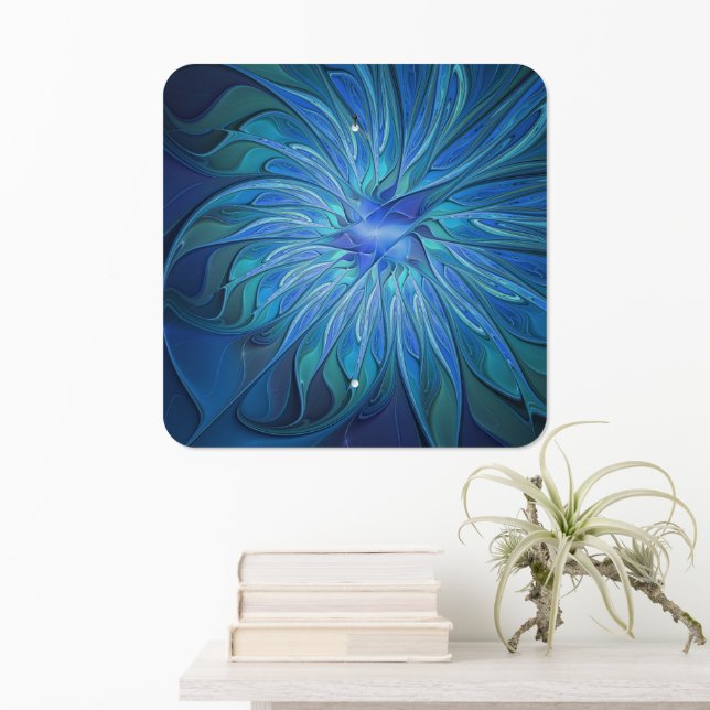 Blue Flower Fantasy Pattern, Abstract Fractal Art Metal Sign (In Situ(Wall))