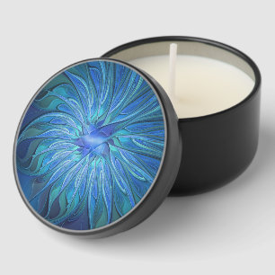 Blue Flower Fantasy Pattern, Abstract Fractal Art Mini Candle Favors