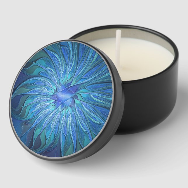 Blue Flower Fantasy Pattern, Abstract Fractal Art Mini Candle Favors (Corner)