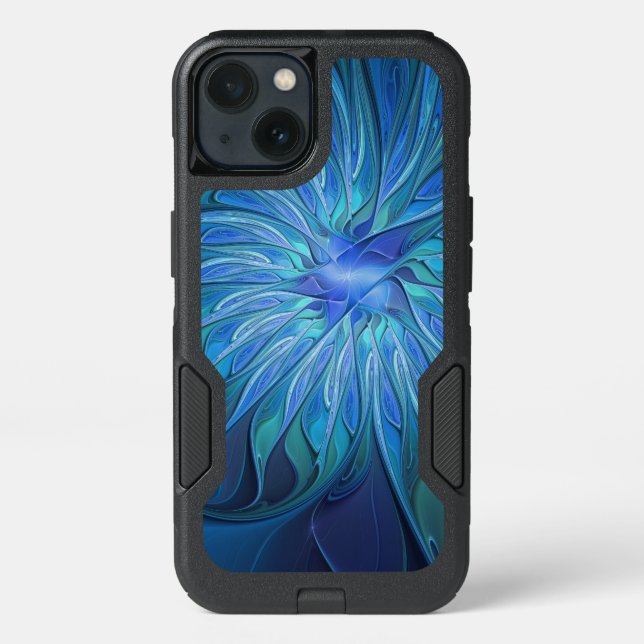 Blue Flower Fantasy Pattern, Abstract Fractal Art Otterbox iPhone Case (Back)