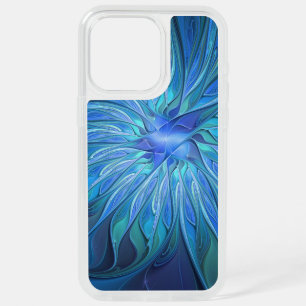Blue Flower Fantasy Pattern, Abstract Fractal Art iPhone 15 Pro Max Case
