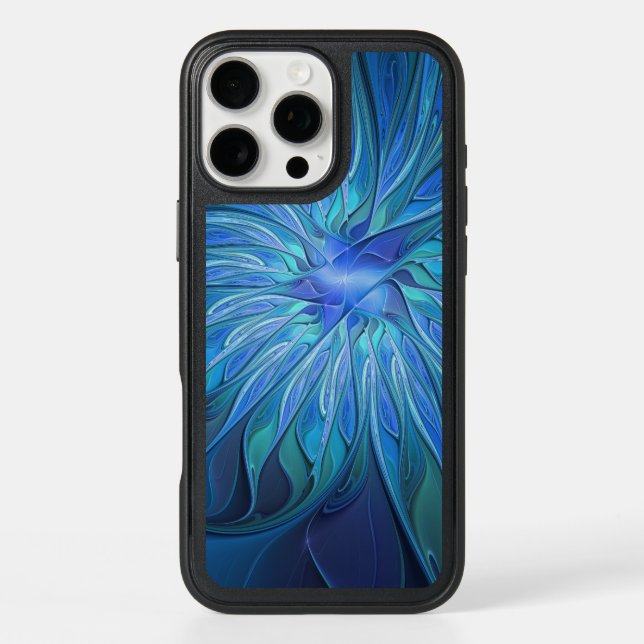 Blue Flower Fantasy Pattern, Abstract Fractal Art Otterbox iPhone Case (Back)
