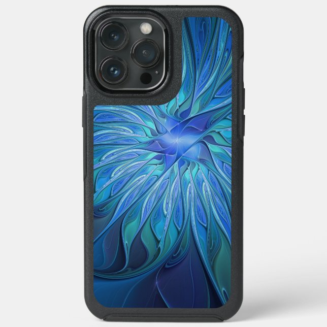 Blue Flower Fantasy Pattern, Abstract Fractal Art Otterbox iPhone Case (Back)
