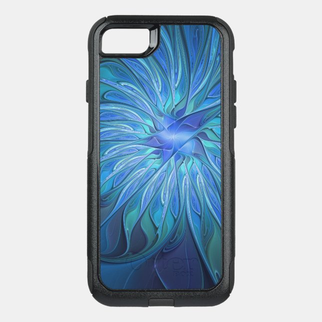 Blue Flower Fantasy Pattern, Abstract Fractal Art Otterbox iPhone Case (Back)