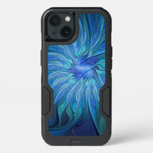 Blue Flower Fantasy Pattern, Abstract Fractal Art iPhone 13 Case