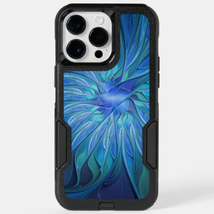 Blue Flower Fantasy Pattern, Abstract Fractal Art OtterBox iPhone 14 Pro Max Case