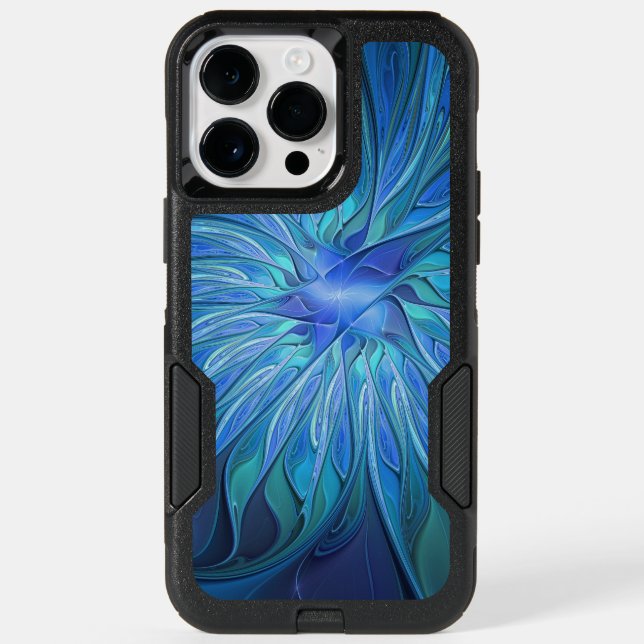 Blue Flower Fantasy Pattern, Abstract Fractal Art Otterbox iPhone Case (Back)