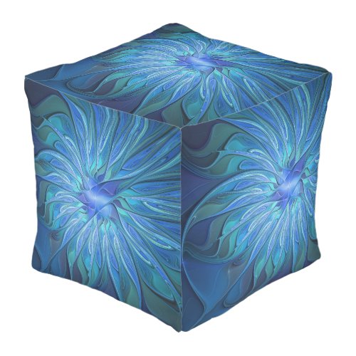 Blue Flower Fantasy Pattern Abstract Fractal Art Outdoor Pouf