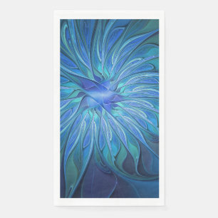Blue Flower Fantasy Pattern, Abstract Fractal Art Paper Guest Towels