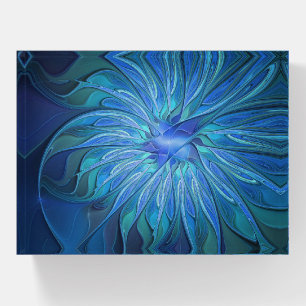 Blue Flower Fantasy Pattern, Abstract Fractal Art Paperweight