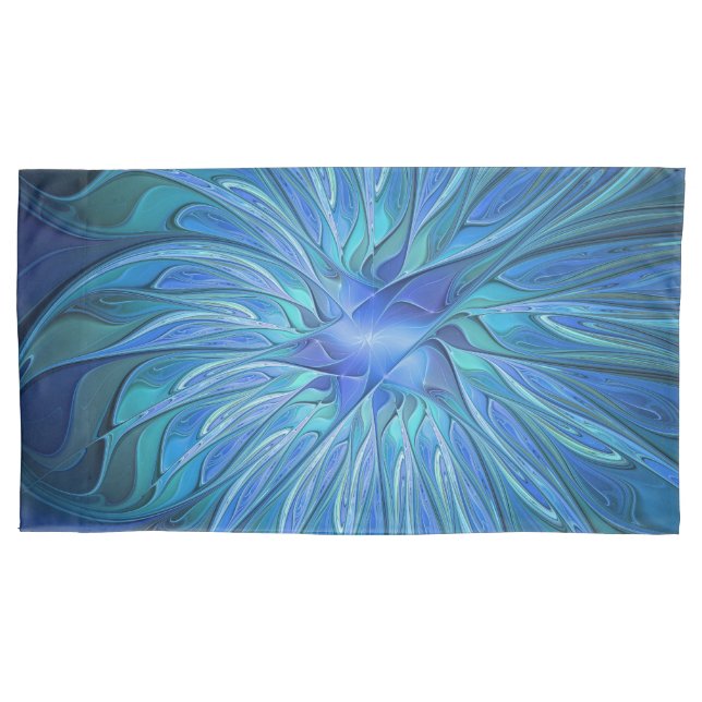Blue Flower Fantasy Pattern, Abstract Fractal Art Pillow Case (Front)