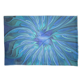 Blue Flower Fantasy Pattern, Abstract Fractal Art Pillow Case