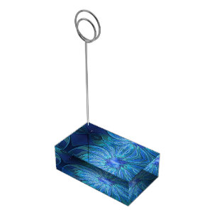 Blue Flower Fantasy Pattern, Abstract Fractal Art Place Card Holder