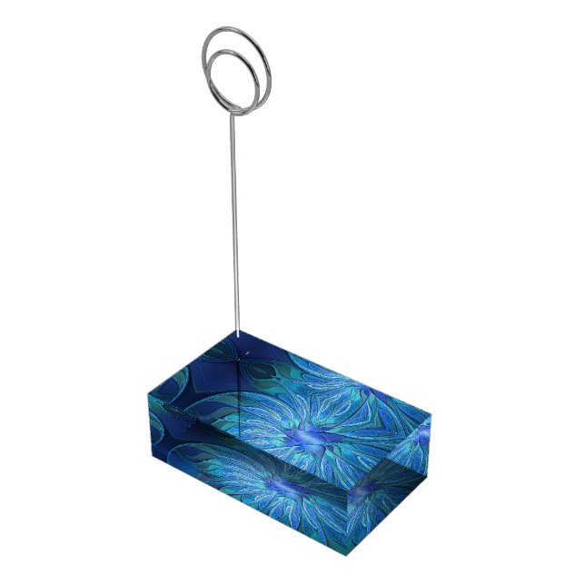 Blue Flower Fantasy Pattern, Abstract Fractal Art Place Card Holder (Corner)