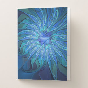 Blue Flower Fantasy Pattern, Abstract Fractal Art Pocket Folder