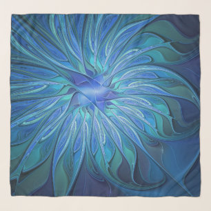 Blue Flower Fantasy Pattern, Abstract Fractal Art Scarf