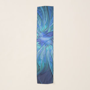 Blue Flower Fantasy Pattern, Abstract Fractal Art Scarf