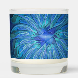 Blue Flower Fantasy Pattern, Abstract Fractal Art Scented Candle