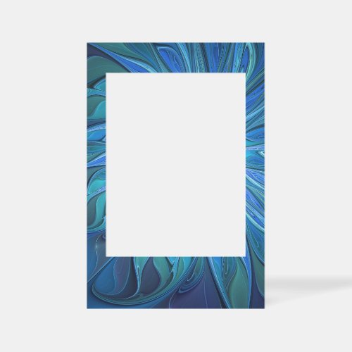 Blue Flower Fantasy Pattern, Abstract Fractal Art Selfie Frame
