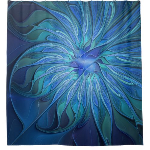 Blue Flower Fantasy Pattern Abstract Fractal Art Shower Curtain