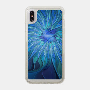 Blue Flower Fantasy Pattern, Abstract Fractal Art Speck iPhone XS Max Case