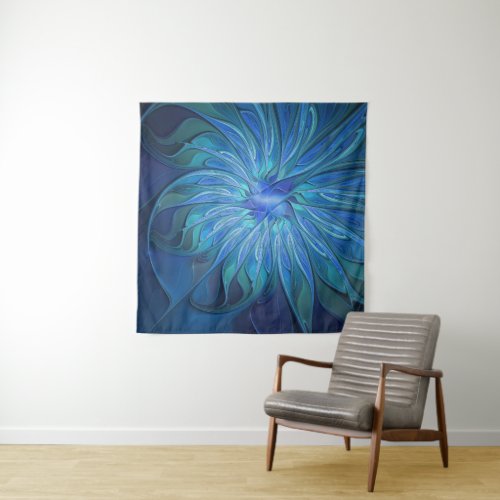 Blue Flower Fantasy Pattern Abstract Fractal Art Tapestry