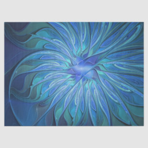Blue Flower Fantasy Pattern, Abstract Fractal Art Tissue Paper