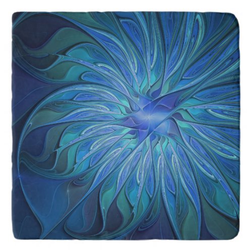 Blue Flower Fantasy Pattern Abstract Fractal Art Trivet