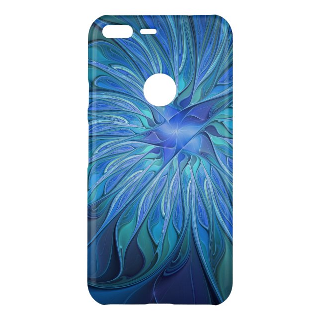 Blue Flower Fantasy Pattern, Abstract Fractal Art Uncommon Google Pixel XL Case (Back)