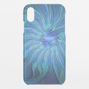 Blue Flower Fantasy Pattern, Abstract Fractal Art iPhone XR Case