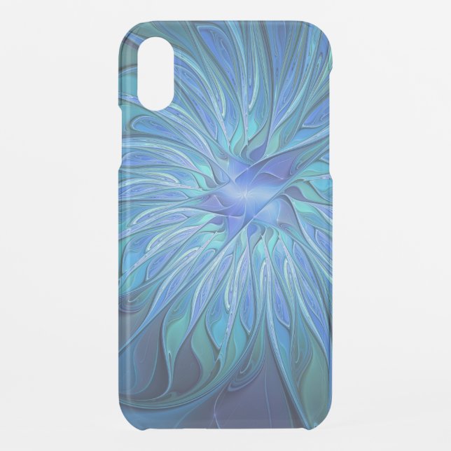 Blue Flower Fantasy Pattern, Abstract Fractal Art Uncommon iPhone Case (Back)